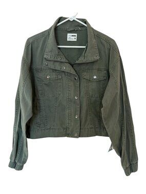 Ci Sono Twill Collection Olive Green Cropped Utility Jacket Medium Snap & Zip